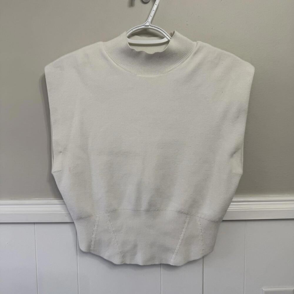Pilcro Sweater Womens Medium White Vest Biker Muscle Knit Cozy Warm Mock Neck - Picture 2 of 6
